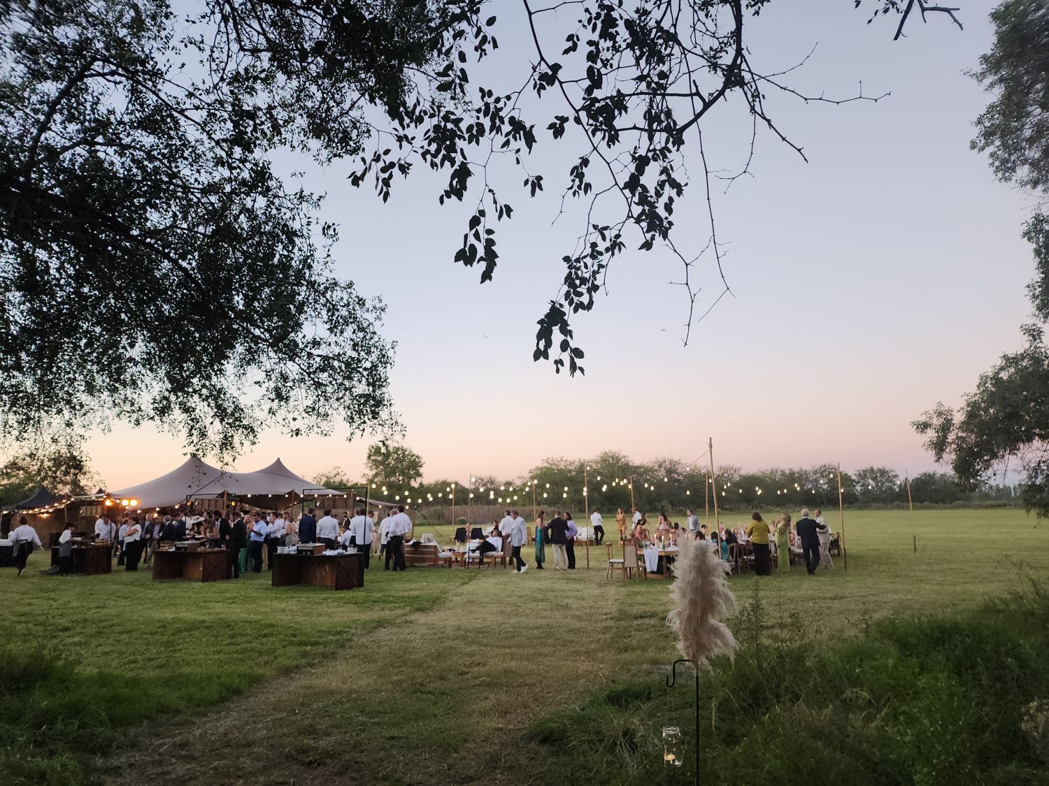 Atardecer sobre un evento en el parque